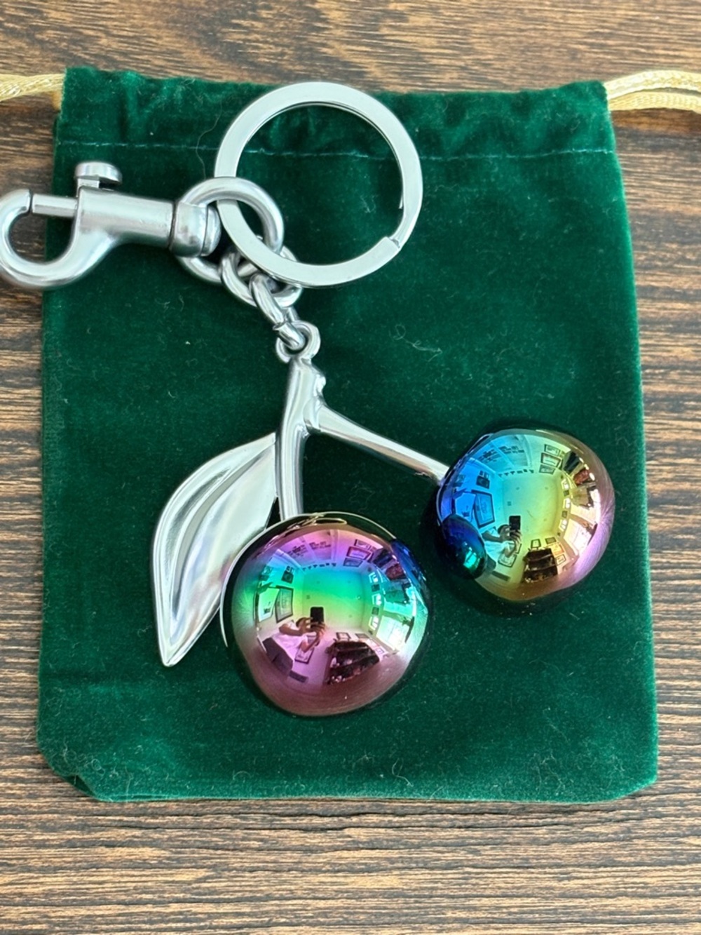 Iridescent Rainbow Cherry Keychain with Silver Hardware NWOT